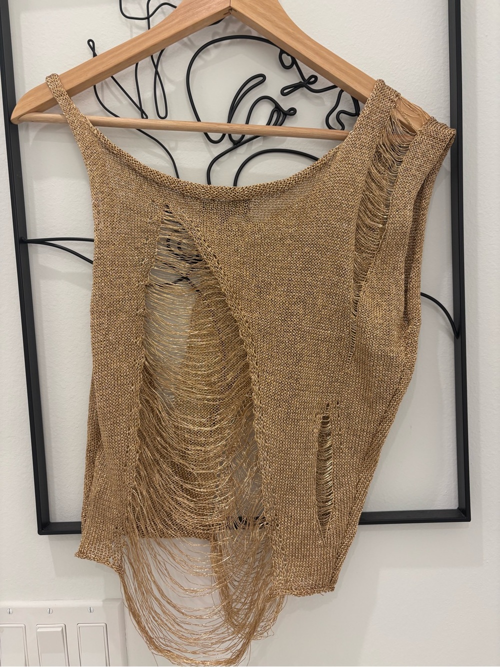 Womens Distressed Knit Tank Top - Tan